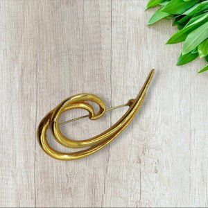 Vintage Large Gold Tone Swirl Statement Brooch Pin 3.5'